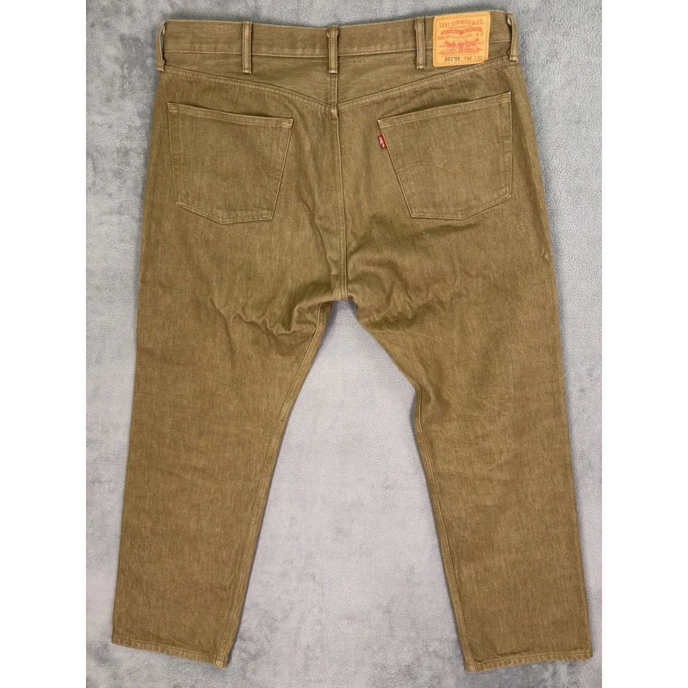 Levis 501XX Jeans Mens 42x32 Brown Straight Classic Light Wash Denim Button Fly